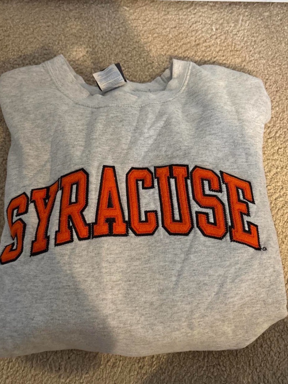 2XL Syracuse Grey Crewneck Sweatshirt with Orange embroidered Lettering